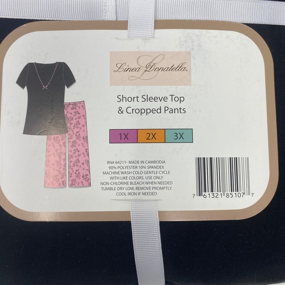 Linea Donatella Womens 2 Piece Pajama Set Black Pink Short Sleeve Crop Pants 2X - Picture 6 of 6